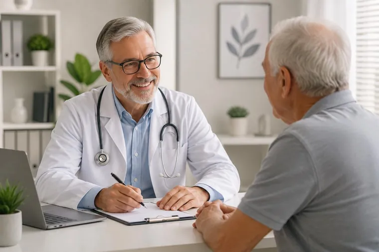 Médico conversando com paciente durante consulta
